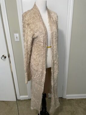 Free People - Long Fuzzy Open Front Duster Cardigan - Beige